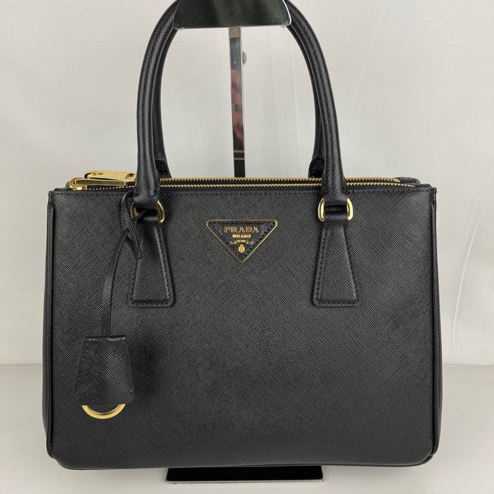 New Prada Small Saffiano Lux Black Leather Tote